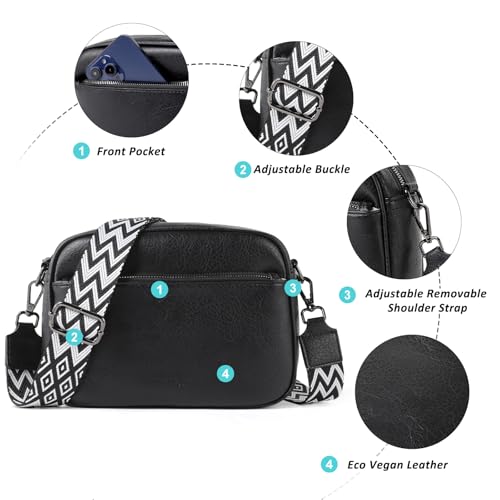 TANTOMI Crossbody Bags for Women Trendy,Vegan Leather Crossbody Purses for Women Small Shoulder Bag Handbags with Wide Strap (Black) — view 5
