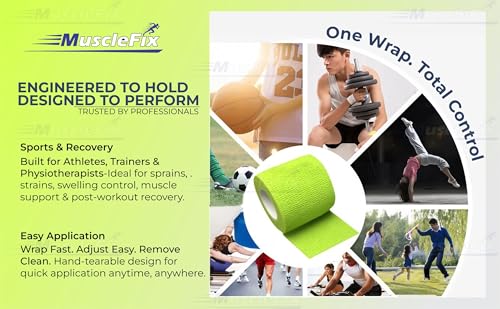 Image of Breathable Self Adhesive Wrap, Athletic, Non Woven Cohesive Bandage - for Sports, First Aid Medical, Wrist, Swelling (5 cm, 4.5 mtr) Pack of 4 (Green)