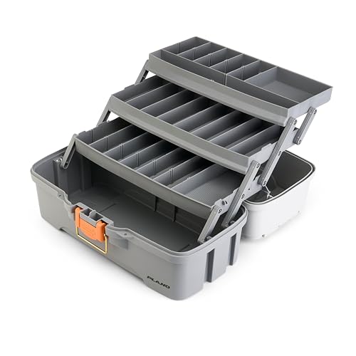 Image of Plano Three-Tray Tackle Box, Light Grey /Dark Grey, Rust-Proof Brass Latch, Top-Access Tray with Deep Storage, Made in the USA, Portable Fishing Gear Storage Organizer