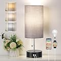 ROTTOGOON 3-Color Temperature Bedside Lamp Nightstand Lamp with USB A Port and C Port, Table Lamp for Bedroom with LED Bulb Small Lamps for Living Room (Smoke Gray)