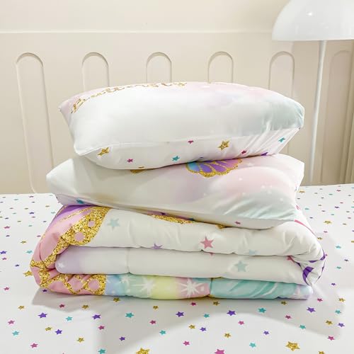 Image of Cokouchyi Twin Size Comforter Set for Girls, 5-Piece Bed in a Bag, 3D Colorful Butterfly Bedding Comforter Sheet Set, Ultra Soft and Fluffy, Pink & Rainbow Color