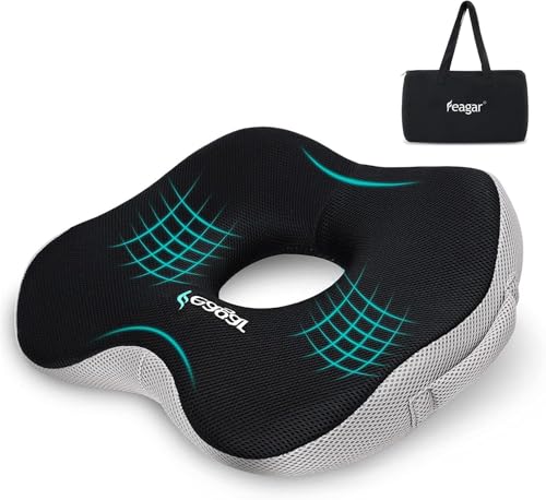 Feagar Cojin Donuts Coxis Hemorroides, Cojín Silla Oficina Ortopédico, Cojin Antiescaras Almohada Viscoelástica Ergonómico, Alivio Cóccix para Escritorio Silla Ruedas Asiento Coche (H9_cm)