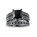 Vintage 925 Sterling Silver Black Gem Ring Cocktail Rings Square Cut Black Onyx Marcasite Cubic Zirconia Promise Rings Set CZ Eternity Engagement Wedding Band Ring Sets for Women TZ.108 (US Code 7)