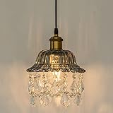 cloylinc Farmhouse Pendant Light 9.84" Modern Crystal Pendant Light Fixture with Gray Glass Shade, A