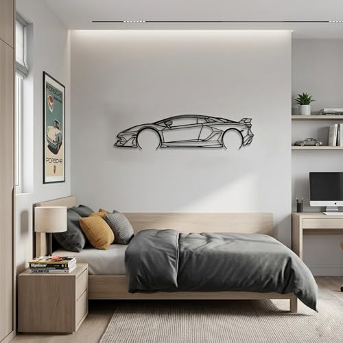 Image of Herrlich Homes lamborginii Car Metal Wall Art | Metal | Easy to Hang | Car lover Gift | Classic Silhouette Metal Wall Decor | 100 cm