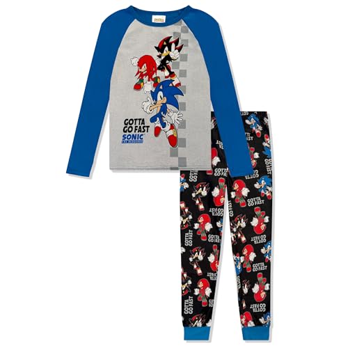 Sonic The Hedgehog Boys Pajama Set - 2 Piece Sleepwear with Fleece Long Sleeve Top & Pants - Kids Pajamas - Official Product Blue Grey