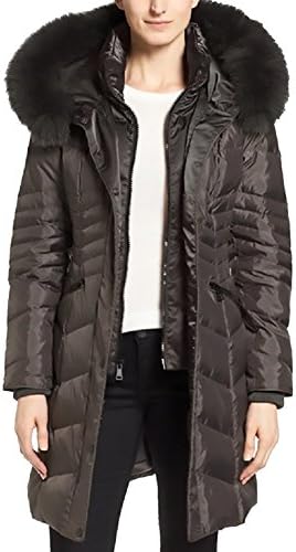 1 Madison Womens Luxe Down Walker Coat With Faux Fur Trim, Medium, Gunmetal