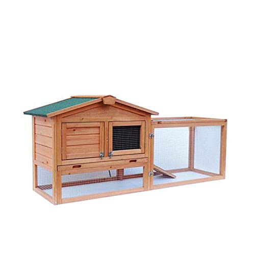 SHUTAO 61" Waterproof Two-Tier Wooden Rabbit Hutch Cage Chicken Coop House Bunny Hen Pet Animal Backyard