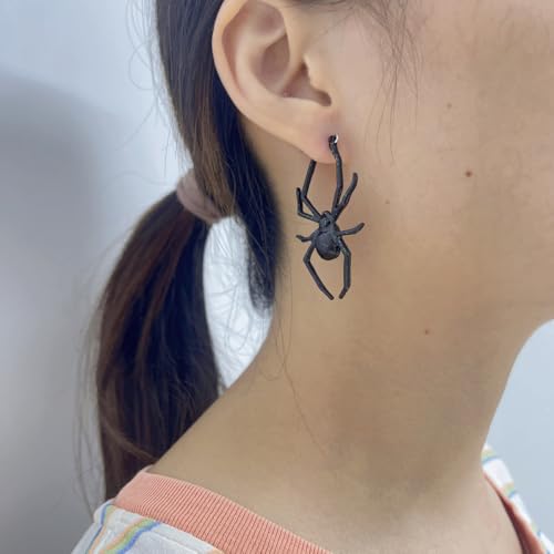 Black Spider Hoop Earrings for Women Punk Halloween Animal Dangle Drop Earring Vintage Click Top Huggies Jewelry Gifts Holiday Party2