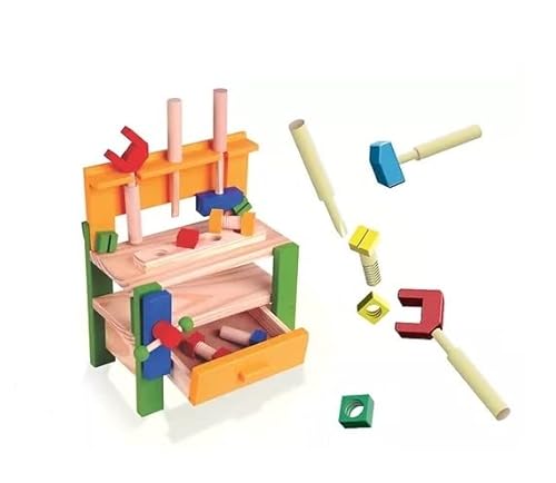 Brinquedo De Madeira Mesa Bancada De Ferramentas Infantil Carimbras