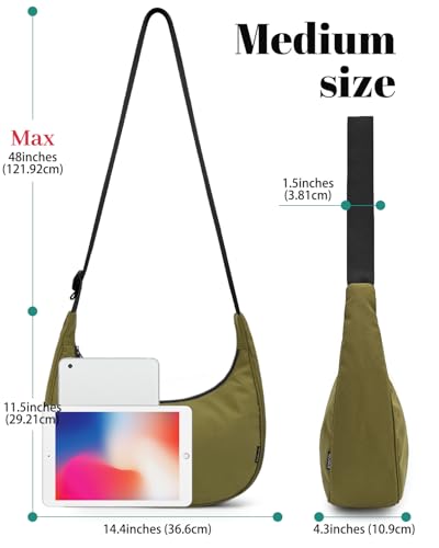 Image of Iioscre Medium Nylon Crossbody Crescent Bag for Women Men, 2 Zippers Crossbody Hobo Bag with Adjustable Strap & Inner Pockets