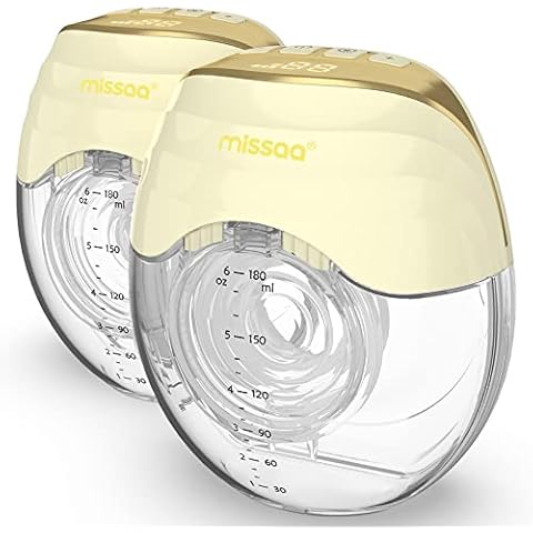 MISSAA Wearable Breast Pump, High Efficient Hands Free Pumps with 3 Modes & 8 Levels of Longest Battery LED Display, Double Portable Electric Breast Pump Fits for Most Size (13-26mm), Yellow Cover