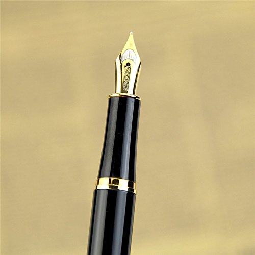 Baoer 388 Metal Fountain Pen Gift Writing Stationery, Golden Clip, Fine Nib (Black) #TOP2