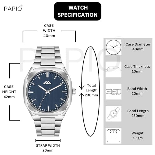Image of PAPIO Analog Classic Silver Color Stainless Steel Band Watch for Mens and Boys