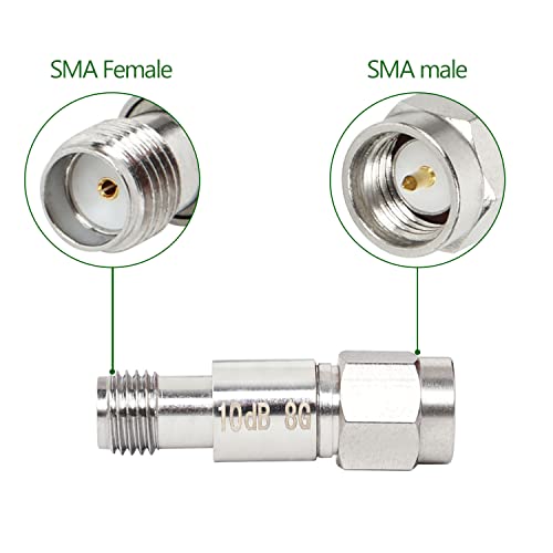 XRDS -RF Atenuador RF coaxial SMA macho para SMA fêmea, CC para 8 GHz, 50Ohm, 2W, 10dB atenuador con