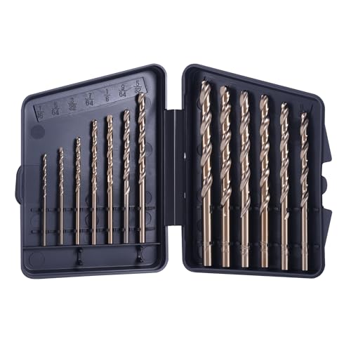 Guldklad 13PCS Cobalt Drill Bit Set, M35 HSS 135° Split Point Twist Jobber Length Drill Bits for Cast Iron, Stainless Steel, Aluminum, Wood & Plastic, with Metal Storage Case (1/16″-1/4″)