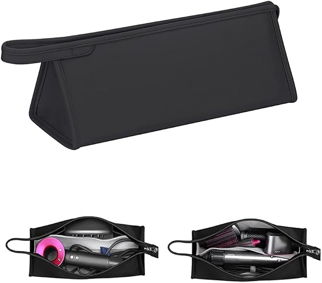 Hosoncovy PU Leather Travel Case Carrying Case Storage Bag Protective Case for Dyson Supersonic Hair Dryer for Dyson Airwrap Styler (Black)