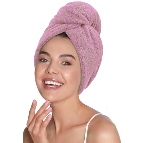 Image of Mush Bamboo Hair Towel Wrap | Absorbent Towel Hair-Drying | Hair Care Combo | Super Quick-Drying| Adjustable Buttons to Wrap Around Hair 500 GSM (Baby Pink)