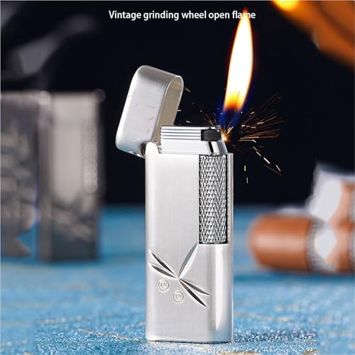 Encendedor metálico clásico con rueda lateral y llama ajustable miniatura 2