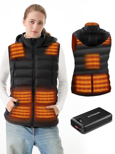 DR.PREPARE Women's Heated Vest with Battery Pack Included, Lightweight Electric Warming Heating Vests with Hooded, X-Large