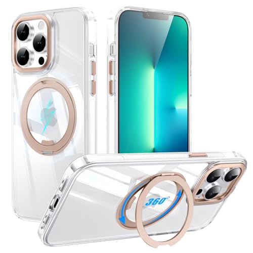 Tekka iPhone 13 Pro Max �p �P�[�X�y360°��]�X�^���h�EMagSafe�Ή��z�ϏՌ� ���^ �����O��̌^ �X�^���h�t�� �X�}�z�P�[�X �ČRMIL�K�i �w��h�~ ���ϖh�~ �J�����ی� ���掋�� �B�e�ɂ��֗� (�N���A_�S�[���h, iP