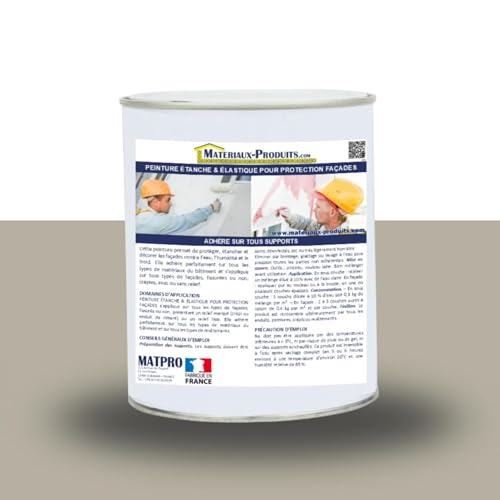 MATPRO - Peinture Étanche & Élastique pour Protection de Façade - pour Mortiers, Briques, Crépis, Fissurés ou Non, Avec ou Sans Relief - Gris Silex - 20Kg