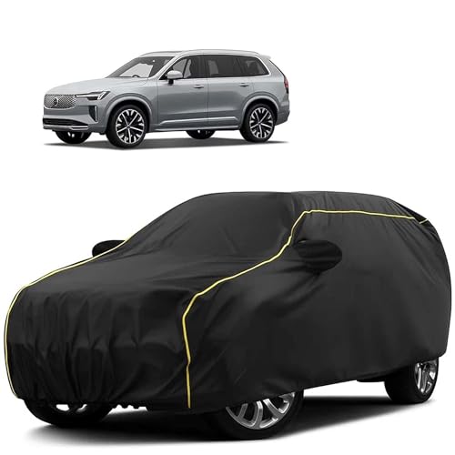 Image of Sulfar 100% Water Resistant Car Body Cover Compatible with Mirror for Volvo XC 90 (Triple Stitched, Full Bottom Elastic, Black Tafetta with Yellow Piping)