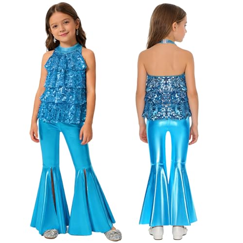 Robe danse standard fille : tenue de jazz à paillettes pour fête