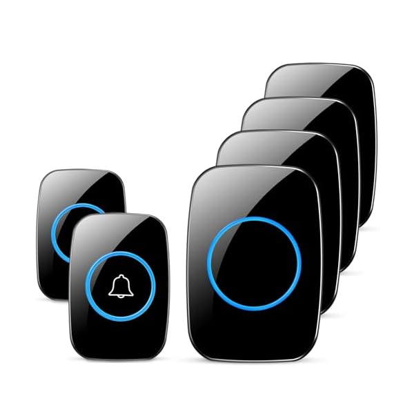 Wireless Doorbell, FullHouse Waterproof Door Bell Kit, Distinguish front and rear doors, Over 1000 feet Range and 60 Chime, 5 Levels Volume and LED Flash, for Home Office Classroom