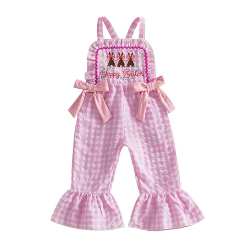 Aiwpstoin Toddler Baby Girl Easter Outfit Bunny Overalls Jumpsuit Ruffle Bell-Bottom Plaid One Piece...