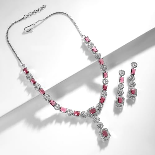 Image of Rubans American Diamond Zirconia Necklace Set Stylish Jewellery Gift for Women & Girls