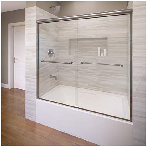 Basco Infinity Frameless Sliding Tub Door, Fits 56- 58.5 Inch Opening, Clear Glass, Silver Finish #TOP17