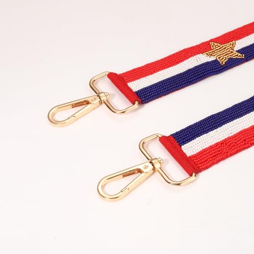 Image of Beaded 4th of July Purse Strap USA Purse Strap Replacement Red White and Blue Patriotic Crossbody Shoulder Bag Straps 4th of July Outfits (Style H)
