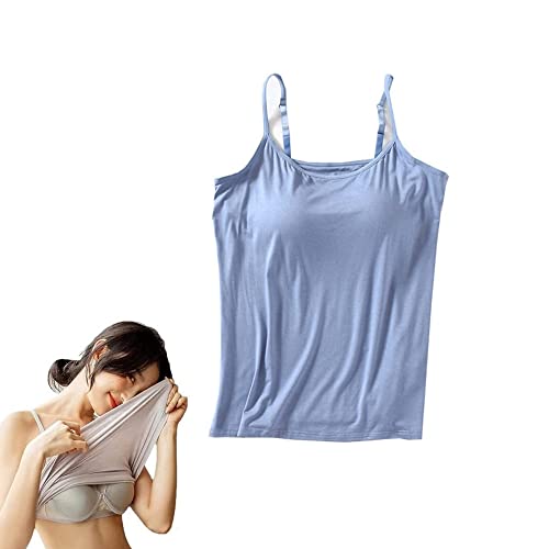 Damen BH-Hemd Unterhemd mit integriertem Gepolstertem BH, Verstellbaren Trägern Stretch Baumwolle Tank Top. (XL, Blau) Cover