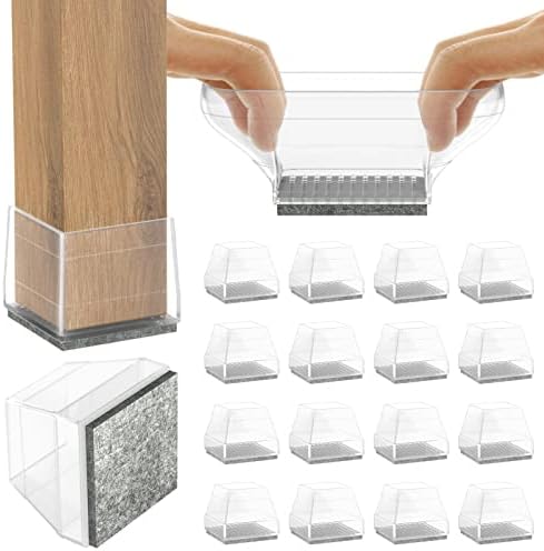 Clear Square Chair Leg Floor Protectors, 16Pcs Silicone Chair Floor Protectors for Hardwood, Chair Legs Caps to Prevent Floor from Scratches and Reduce Noise, Easy to Move(1.5 Inch Transparent)