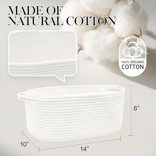 Image of Woven Basket with Gift Bags and Ribbons, 14 inchX 10 inch X 6 inch Storage Basket White | Gift Storage Organizer Basket Bin Shelf Shelves Cotton Rope Basket for Nursery, Pet Toys