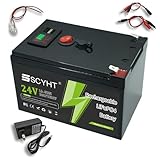 Batterie lithium-ion 24 V avec différentes capacités (8 Ah, 10 Ah, 12 Ah) au choix. Puissance moteur : compatible avec les kits moteurs de 100 W à 300 W. Dimensions : 150 x 100 x 95 mm. Poids : 3 kg. Chargeur : 12,6 V 3 A.