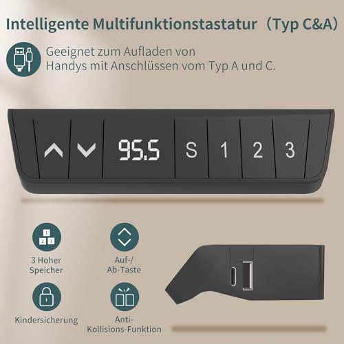 Devoko Höhenverstellbar Schreibtisch 120x80cm mit USB A&C-Ladeanschluss, Mobiler Computertisch mit Kabel Management Tray und 3-Funktions-Memory, Weiß mit Rollen – Bild 4