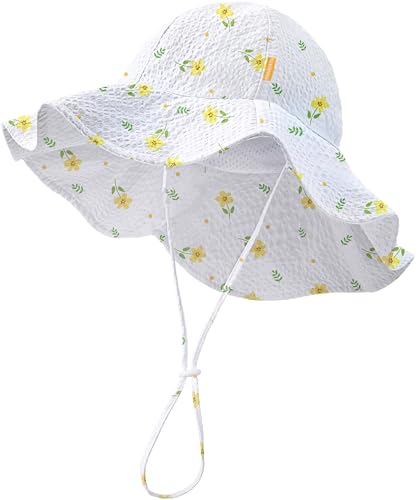 Image of HONGTEYA Baby Sun Hat Toddler Girl Beach Hat Sun Protection Adjustable Outdoor Summer Wide Brim Bucket Hat for Infant Kids