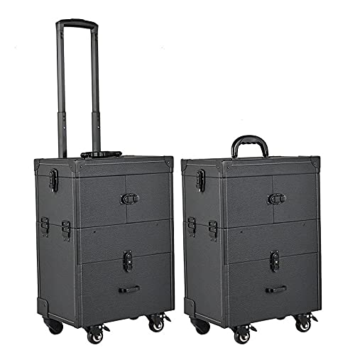 メイクボックス キャスター付き メイクキャリーケース 大容量 プロ 化粧箱 鍵付き収納ケース ジュエリーケース 美容師 メイク道具 ネイル メイク道具  化粧鏡 収納 出張携 帯便利 (ブラック)