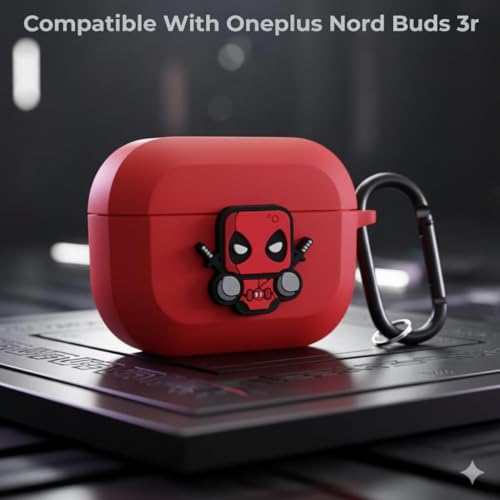 Image of Silicone Cover Compatible with Oneplus Buds Nord 3r (2025), Soft Silicone 360 Full Protection Dust-Proof Shockproof Case Cover with Hook (Cover Only) (Dead-Pool)