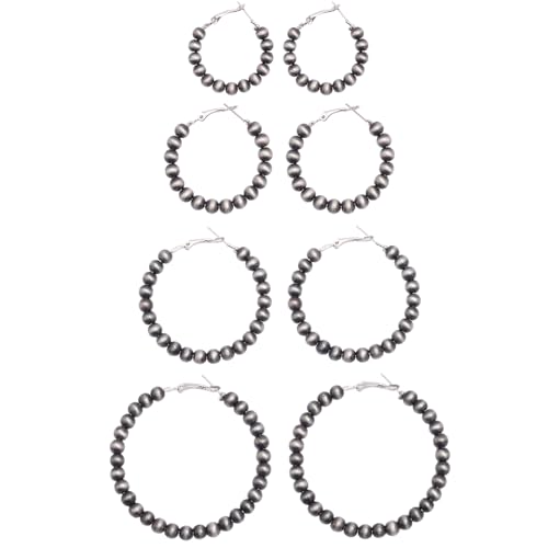 SAMOCO 4 Pairs Navajo Hoop Pearl Earrings Western Jewelry for Women Cowgirl Vintage Beaded Pearl Earrings Jewelry Gift for Women