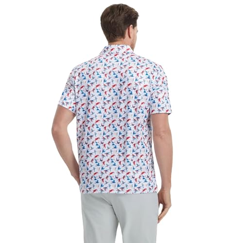 Image of M MAELREG Mens Golf Shirt Short Sleeve Dry Fit Print Moisture Wicking Performance Patterns Collared Polo Shirt