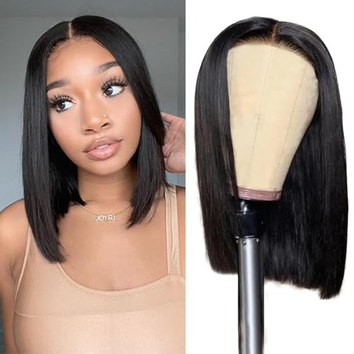 Pinketer Wear and Go Glueless Bob Wig Straight 4x4 Pre Cut Lace Closure Ready to Wear Wigs Pre Plucked 180% Density Short Human Hair Bob Wigs for Black Women Beginner Friendly (Glueless Wig, 8inch)