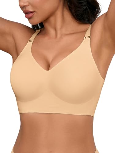 Sleep Bras for Women,Wireless Seamless V-Neck Comfortable Sleeping Bralette, Full Coverage Sleep Lounging Bra with No Pads