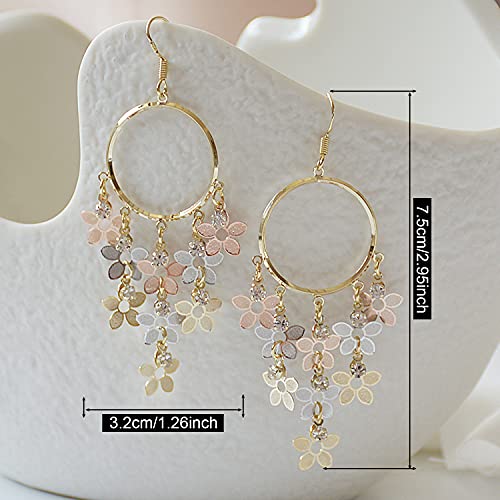 ANDPAI Bohemian Long Colorful Chandelier Tassel Flower Dangle Drop Hoop Earrings for Women2