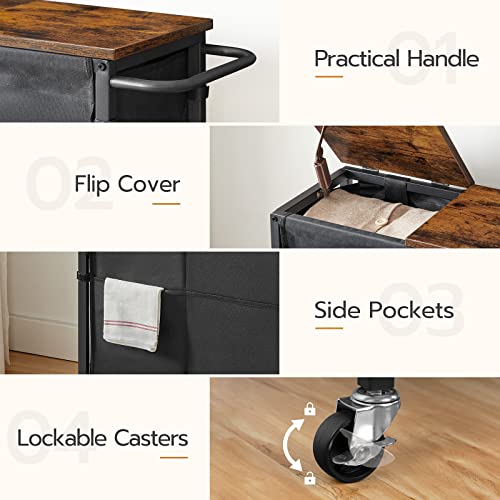 Hoobro Laundry Basket With Lid, 26.4 Gal (100 L) Laundry Hamper With Wheels, Laundry Sorter 2 Section, Removable Bag For Bathroom, Bedroom, Dorm, Laundry Room, Rustic Brown And Black Bf12Xy01 #TOP4