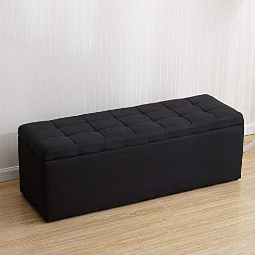 Tabouret coffre en tissu noir aux finitions soignées - 4