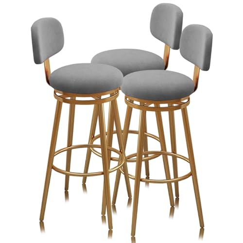 Guyifuny Taburetes de Bar de Terciopelo Juego de 1/2/3/4, taburetes tapizados de Altura for mostrador, sillas Modernas con Respaldo, Silla de Desayuno for Isla de Cocina(Grey,3PCS)