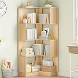 HOOBRO 5-Tier Corner Bookshelf, L-Shaped Corner Bookshelf, 55.3'' Tall Wooden Bookcase with Baffle, Freestanding Display Rack, for Living Room, Home Office, Natural NL50SJ01